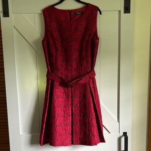 Nine West Red Pleated Scoop Neck Midi Dress